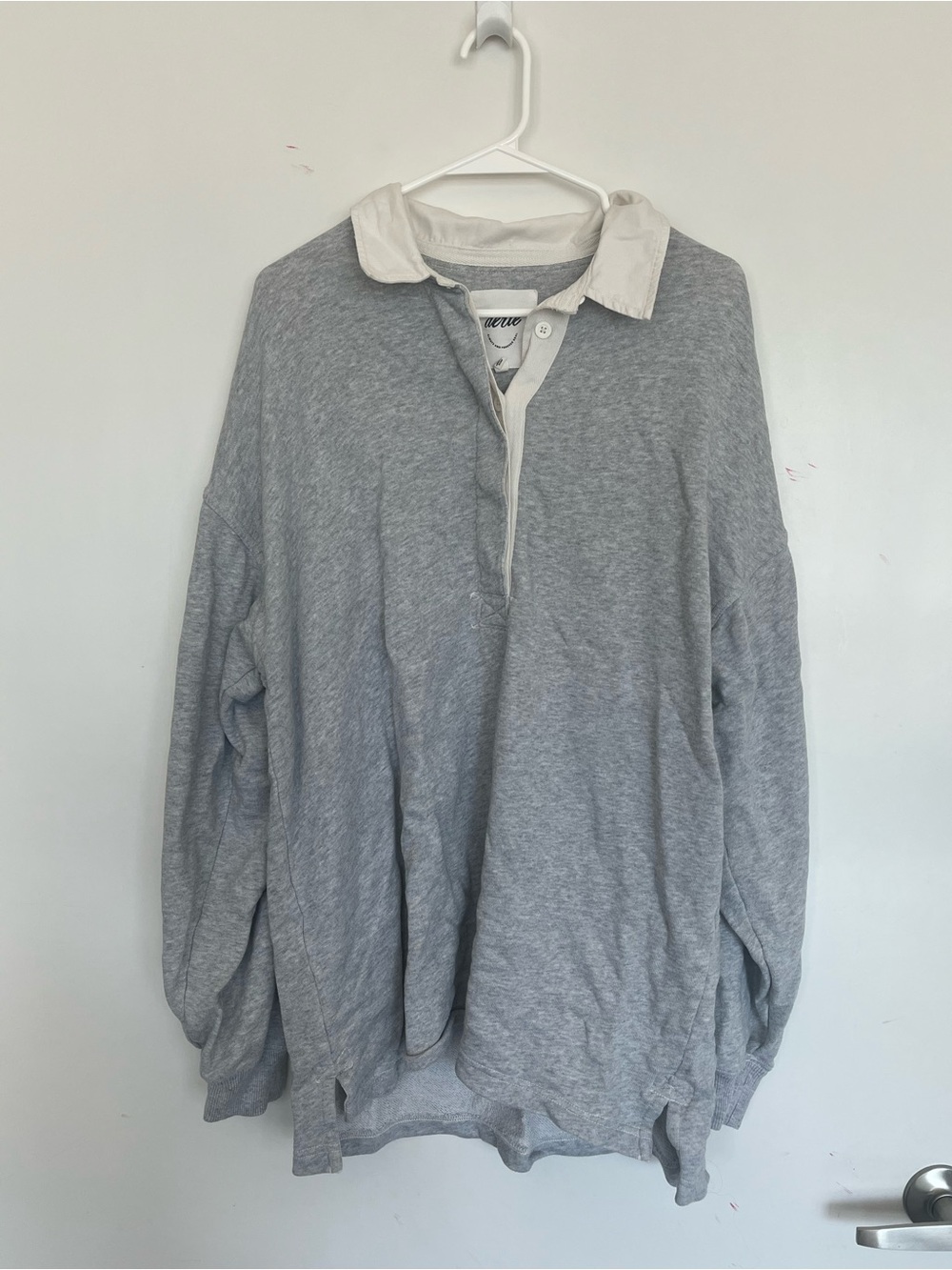 aerie Light Gray Polk Long Sleeve Sweat Shirt
